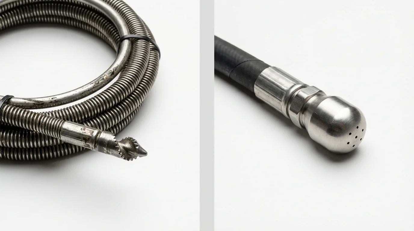 Drain snake cable and hydro jetting nozzle used for drain cleaning in Plains, KS