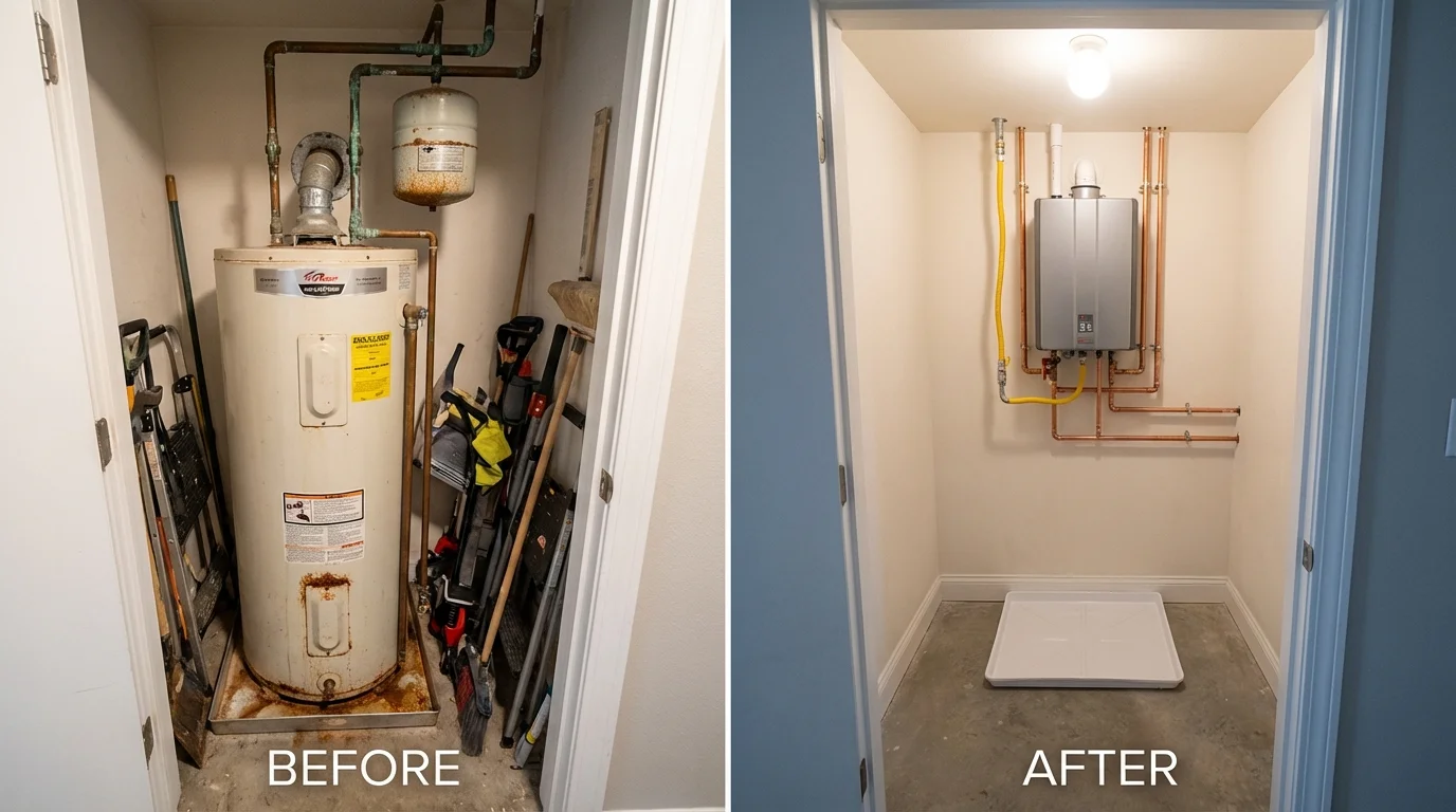 Tank water heater versus wall-mounted tankless unit comparison for Plains, KS homeowners